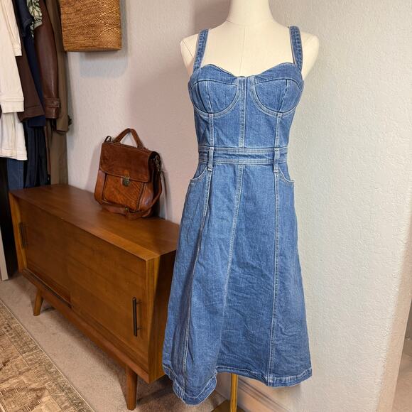 Women's Seven For All Mankind Denim Blue Jean Fit and Flare Sundress Size Small - Picture 1 of 13